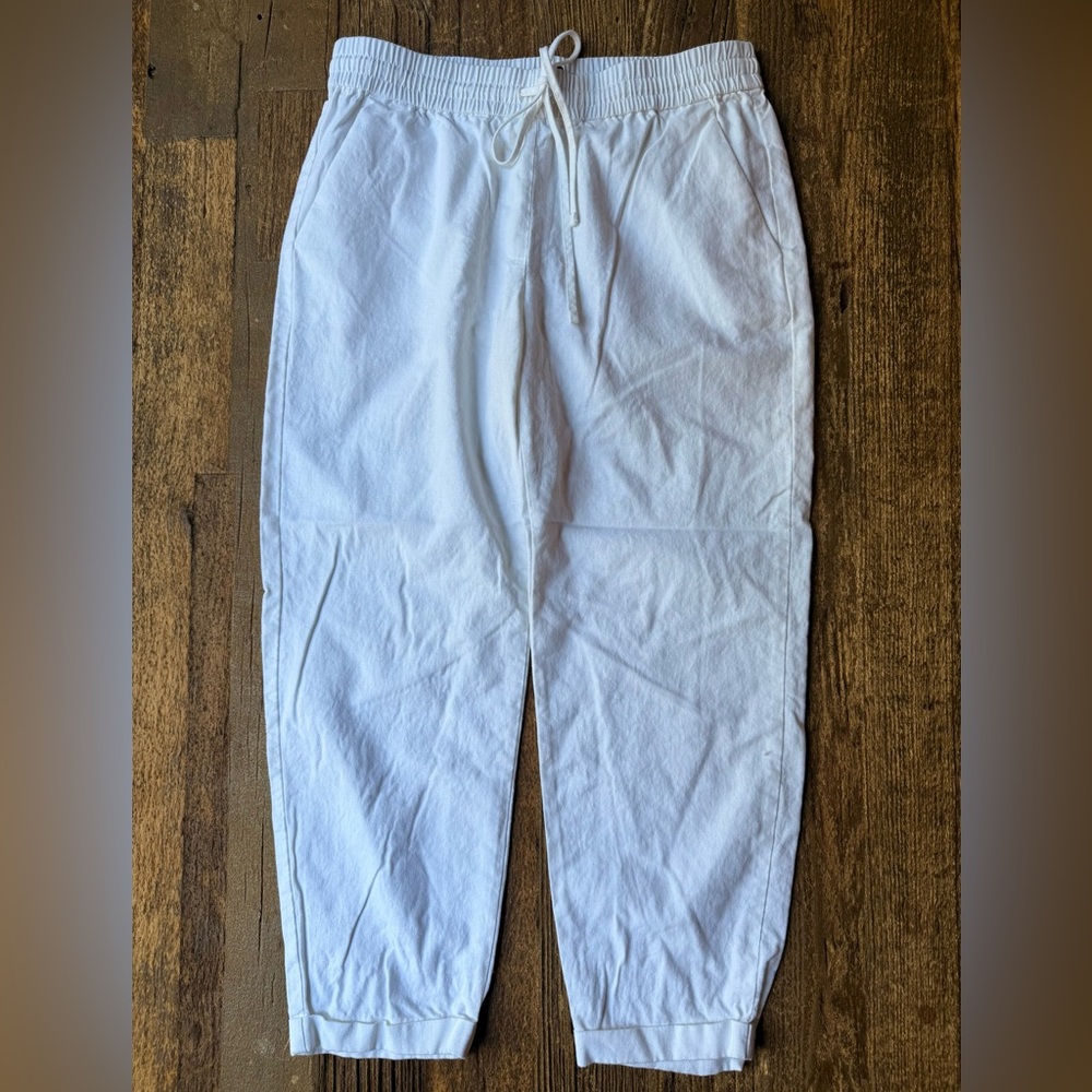 J.Crew White Pull-On Drawstring Linen Pants Size 6